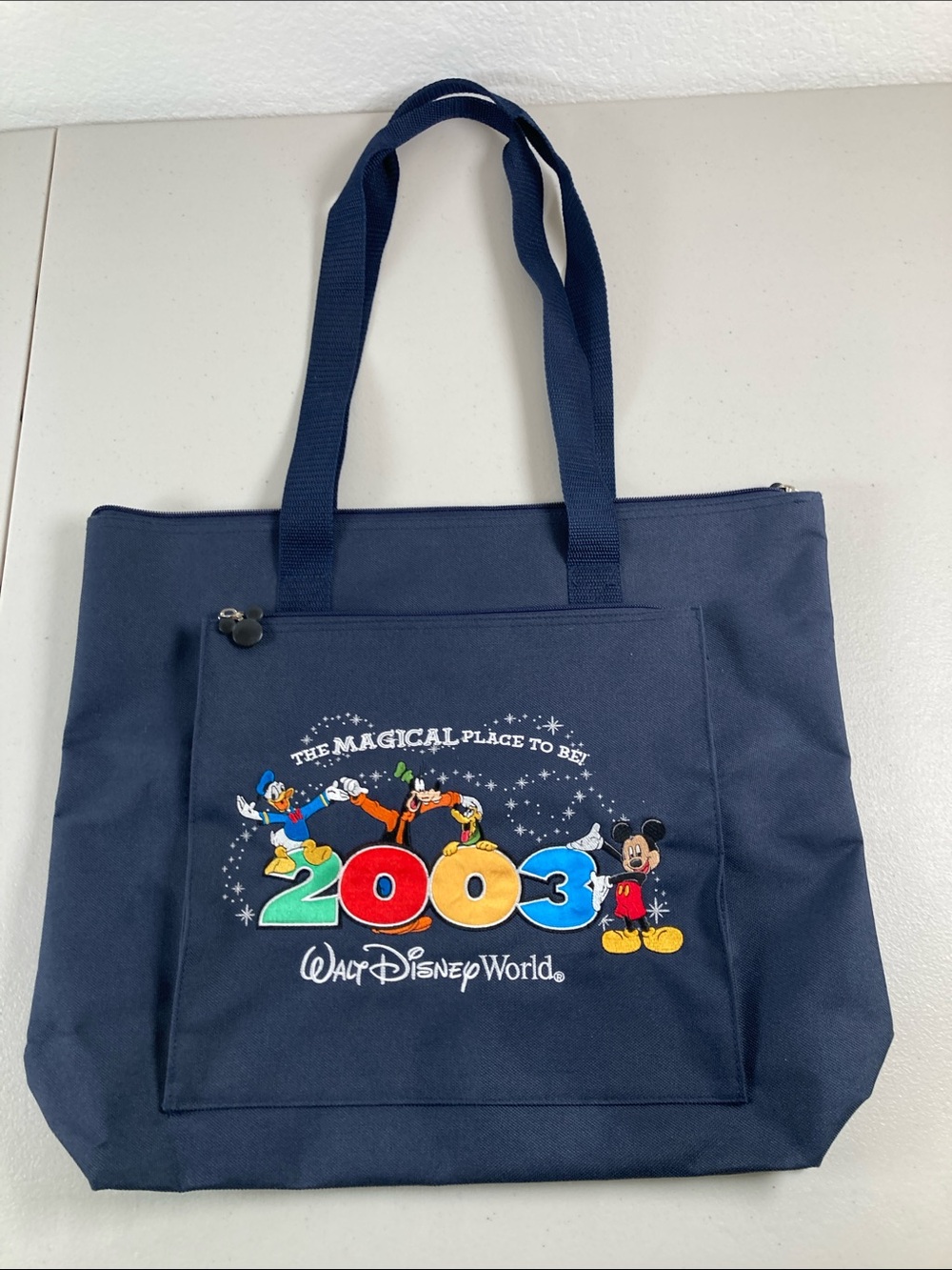 Vintage 2003 Disney World Dark Blue Tote Carrying Bag w/ Zippered Compartment
